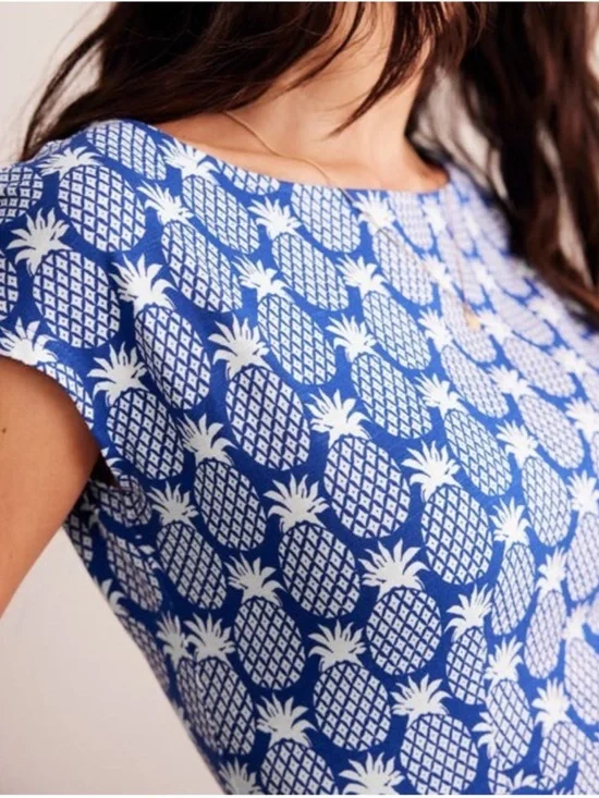 Boden Florrie Jersey Dress in Blue and White - Picture 3 of 8